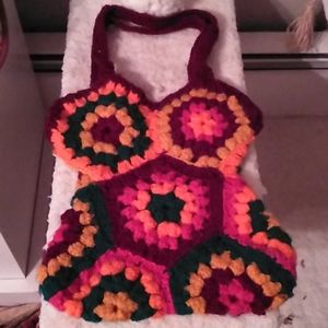 BOHO  Bathing Suit shaped bag/ hand crocheted